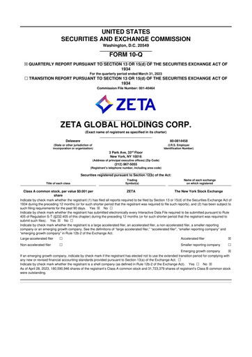 Miniature Zeta Global 10-Q Rapport trimestriel 2023 