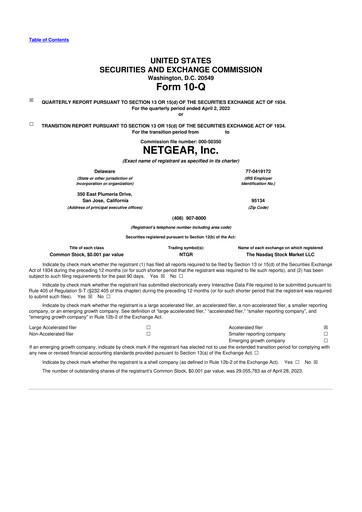 Thumbnail NETGEAR 10-Q Quarterly Report FY 
