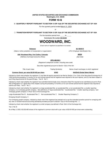 Thumbnail Woodward 10-Q Quarterly Report FY2023 