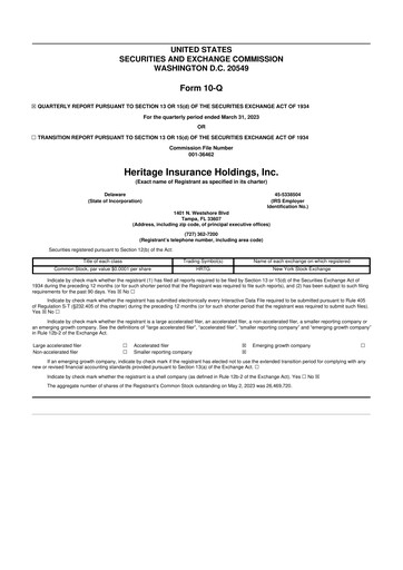 Thumbnail Heritage Insurance 10-Q Quarterly Report FY2023 
