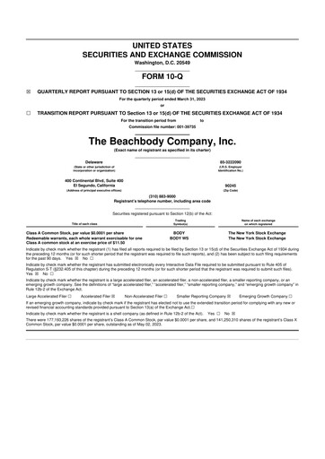 Miniature The Beachbody Company 10-Q Rapport trimestriel 2023 