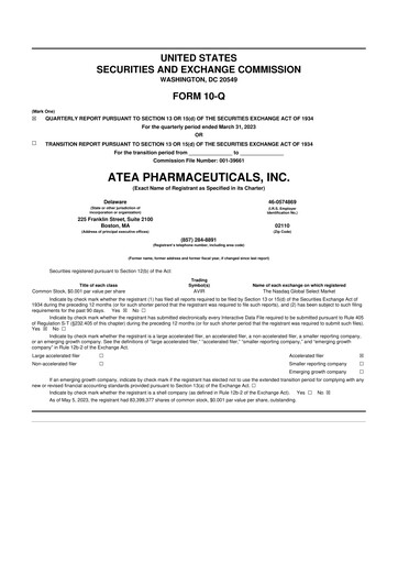 Thumbnail Atea Pharmaceuticals 10-Q Quarterly Report FY2023 