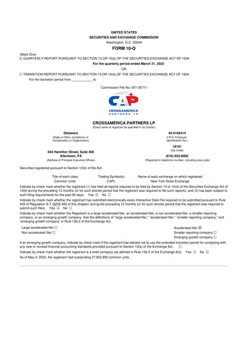 Miniature CrossAmerica Partners 10-Q Rapport trimestriel 2023 