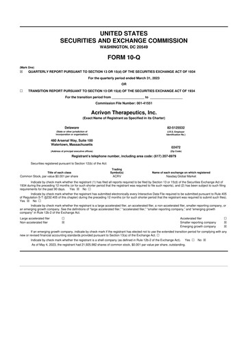 Vorschaubild Acrivon Therapeutics 10-Q Quartalsbericht  