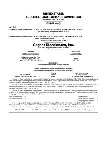 Thumbnail Cogent Biosciences 10-Q Quarterly Report FY2023 