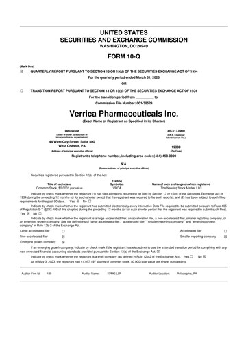 Thumbnail Verrica Pharmaceuticals 10-Q Quarterly Report FY2023 