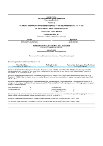 Thumbnail Celsius Holdings
 10-Q Quarterly Report FY2023 