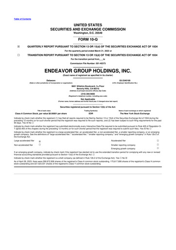 Thumbnail Endeavor Group 10-Q Quarterly Report FY2023 