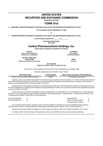 Vorschaubild Corbus Pharmaceuticals
 10-Q Quartalsbericht 2023 