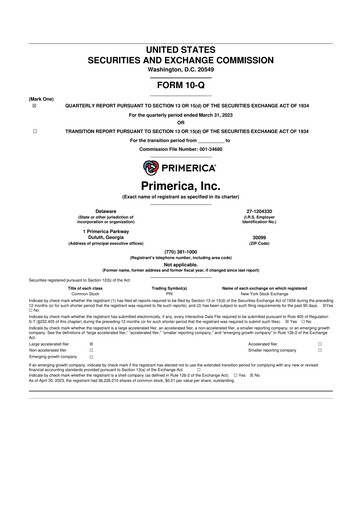 Thumbnail Primerica
 10-Q Quarterly Report FY2023 