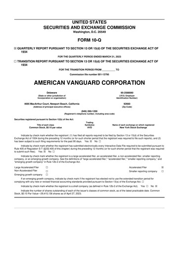 Thumbnail American Vanguard 10-Q Quarterly Report FY 