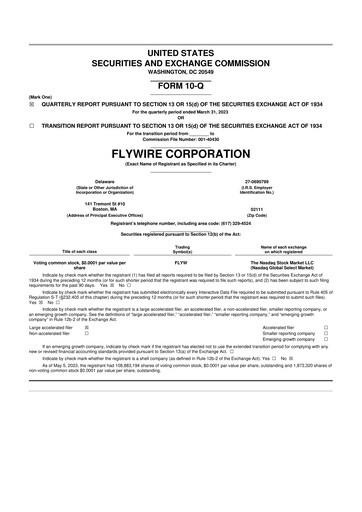 Thumbnail Flywire 10-Q Quarterly Report FY2023 