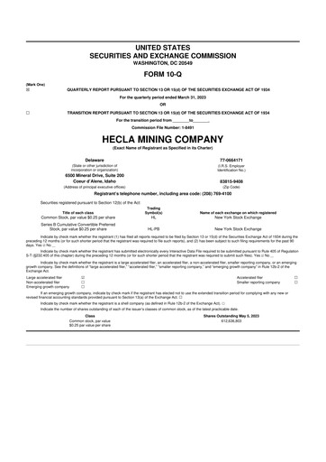 Thumbnail Hecla Mining
 10-Q Quarterly Report FY2023 