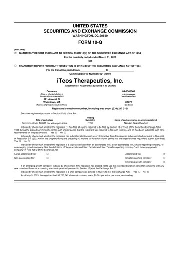 Thumbnail iTeos Therapeutics 10-Q Quarterly Report FY2023 
