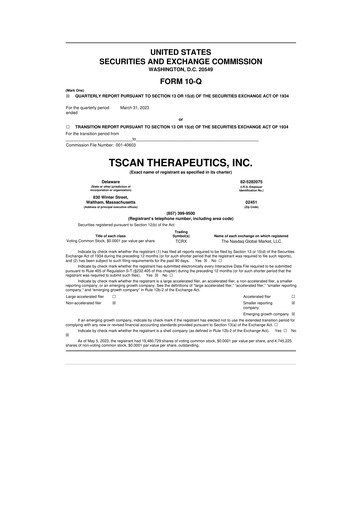 Thumbnail TScan Therapeutics 10-Q Quarterly Report FY2023 