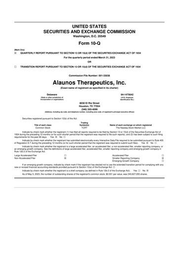 Thumbnail Alaunos Therapeutics 10-Q Quarterly Report FY2023 