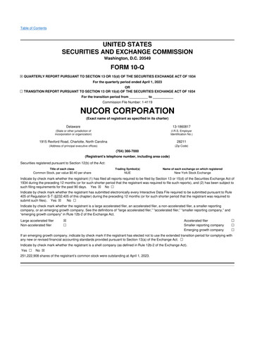 Thumbnail Nucor
 10-Q Quarterly Report FY2023 