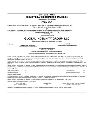 Thumbnail Global Indemnity 10-Q Quarterly Report FY2023 
