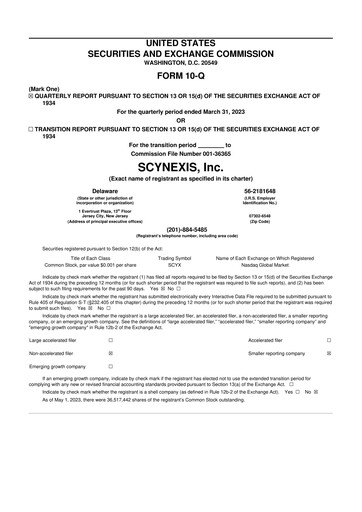 Thumbnail SCYNEXIS 10-Q Quarterly Report FY 