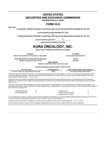 Miniature Kura Oncology
 10-Q Rapport trimestriel 2023 