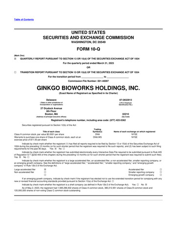 Thumbnail Ginkgo Bioworks
 10-Q Quarterly Report FY2023 