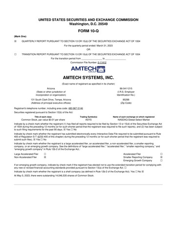 Vorschaubild Amtech Systems 10-Q Quartalsbericht 2023 