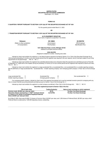 Thumbnail Alta Equipment Group 10-Q Quarterly Report FY2023 