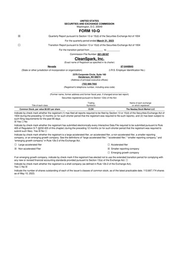 Thumbnail CleanSpark 10-Q Quarterly Report FY2023 