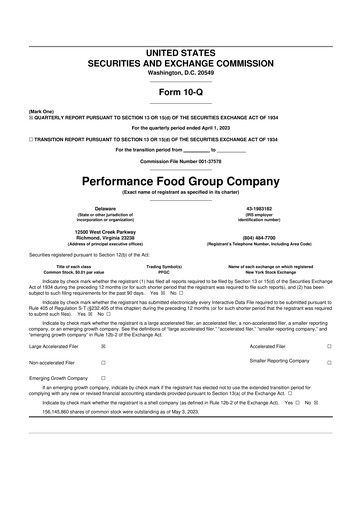 Vorschaubild Performance Food Group 10-Q Quartalsbericht 2023 