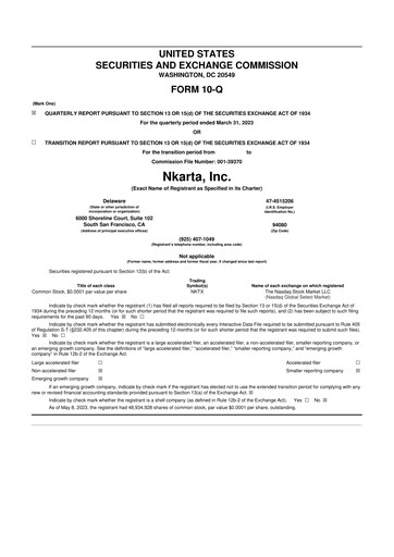 Thumbnail Nkarta 10-Q Quarterly Report FY 