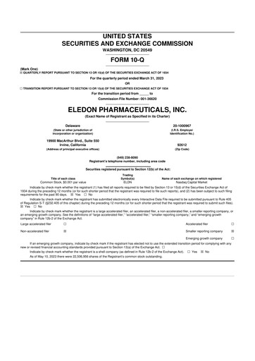 Thumbnail Eledon Pharmaceuticals 10-Q Quarterly Report FY 