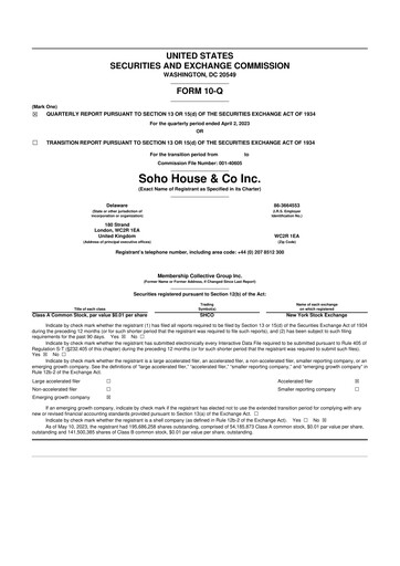 Thumbnail Soho House & Co 10-Q Quarterly Report FY2023 