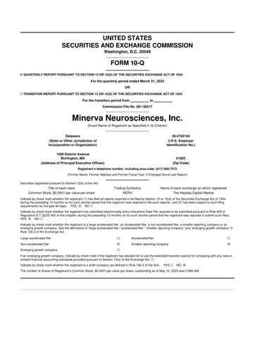 Thumbnail Minerva Neurosciences
 10-Q Quarterly Report FY 