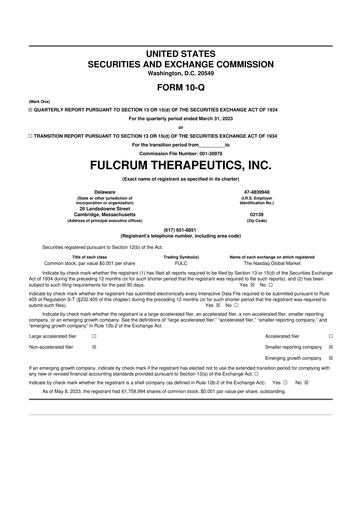 Miniature Fulcrum Therapeutics 10-Q Rapport trimestriel 2023 