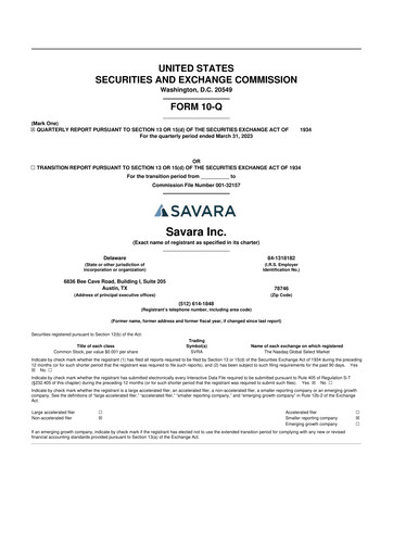 Thumbnail Savara 10-Q Quarterly Report FY 