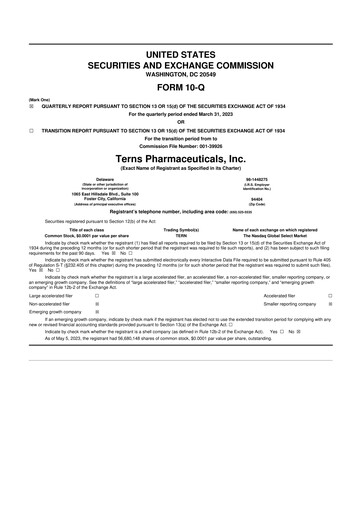 Thumbnail Terns Pharmaceuticals 10-Q Quarterly Report FY2023 