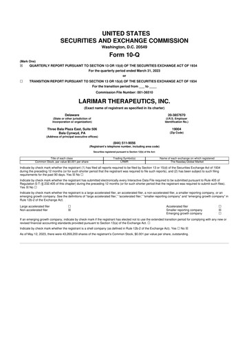 Thumbnail Larimar Therapeutics 10-Q Quarterly Report FY 