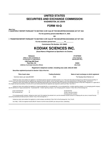 Miniature Kodiak Sciences
 10-Q Rapport trimestriel  