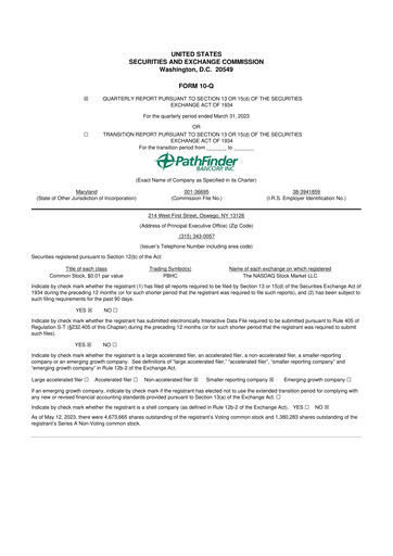 Vorschaubild Pathfinder Bancorp 10-Q Quartalsbericht 2023 