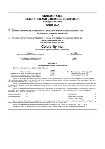 Miniature Celularity 10-Q Rapport trimestriel  