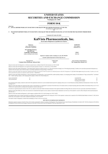 Miniature KalVista Pharmaceuticals 10-K Rapport annuel 2023