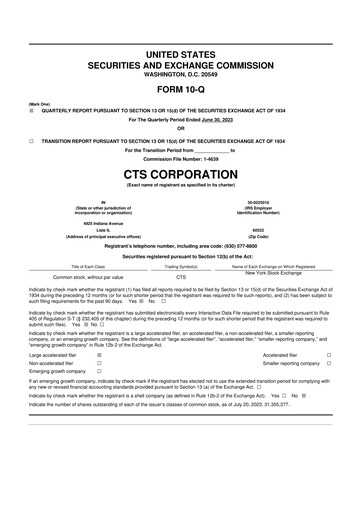 Miniature CTS Corporation 10-Q Rapport trimestriel 2023 