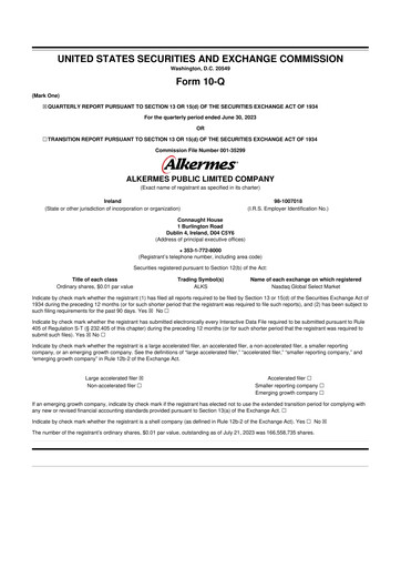 Miniature Alkermes 10-Q Rapport trimestriel 2023 