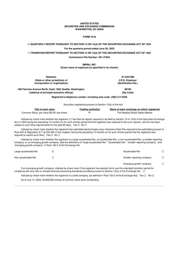 Miniature Impinj 10-Q Rapport trimestriel 2023 
