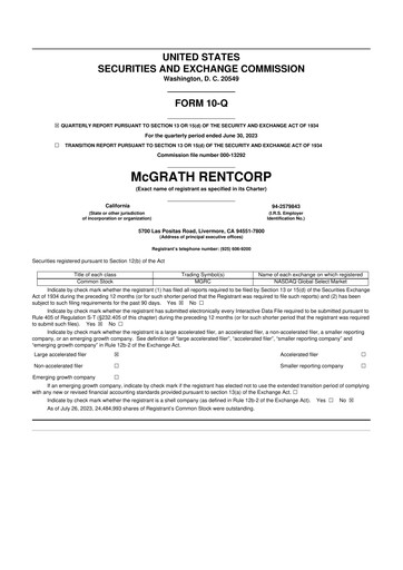 Miniature McGrath RentCorp
 10-Q Rapport trimestriel 2023 
