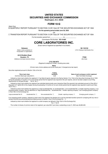 Thumbnail Core Laboratories
 10-Q Quarterly Report FY2023 