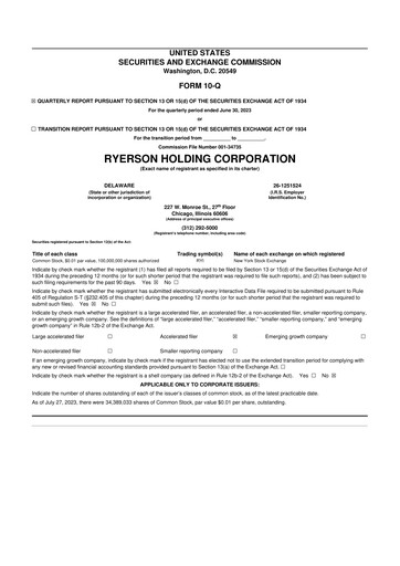 Thumbnail Ryerson 10-Q Quarterly Report FY2023 