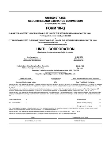 Miniature Unitil Corporation
 10-Q Rapport trimestriel 2023 