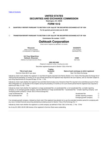 Thumbnail Oshkosh Corporation
 10-Q Quarterly Report FY2023 