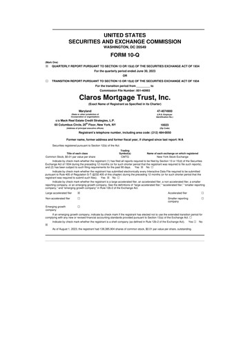 Miniature Claros Mortgage Trust 10-Q Rapport trimestriel 2023 